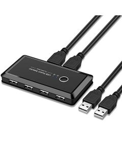 Xqjtech USB2.0 2 in 4 Out USB 2.0 Sharing Switch Box KVM Switch Box Switcher 2 Port PCs Sharing 4 Devices for Keyboard Mouse Printer Monitor with 2 USB 2.0 Cable