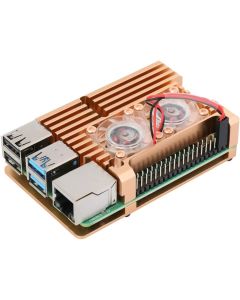 Raspberry Pi 4 Model B Aluminum Case with Dual Cooling Fan Metal Box Gold Shell for RPI 4B (with Dual Fan)